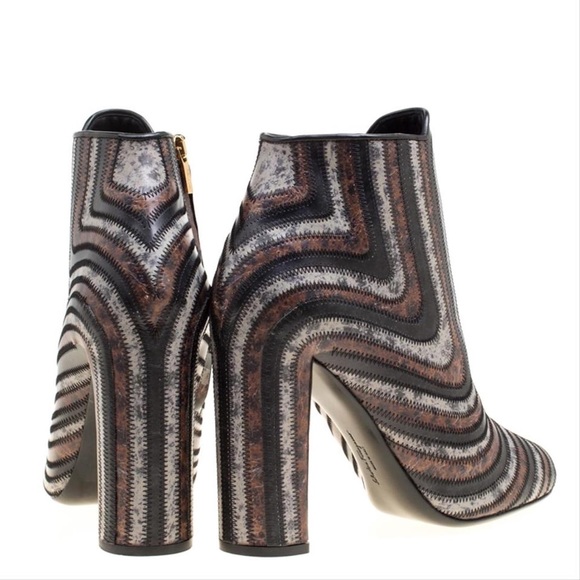 NWOB Salvatore Ferragamo Multicolor Leather Feeling Zig Zag Ankle Boots - Picture 9 of 11